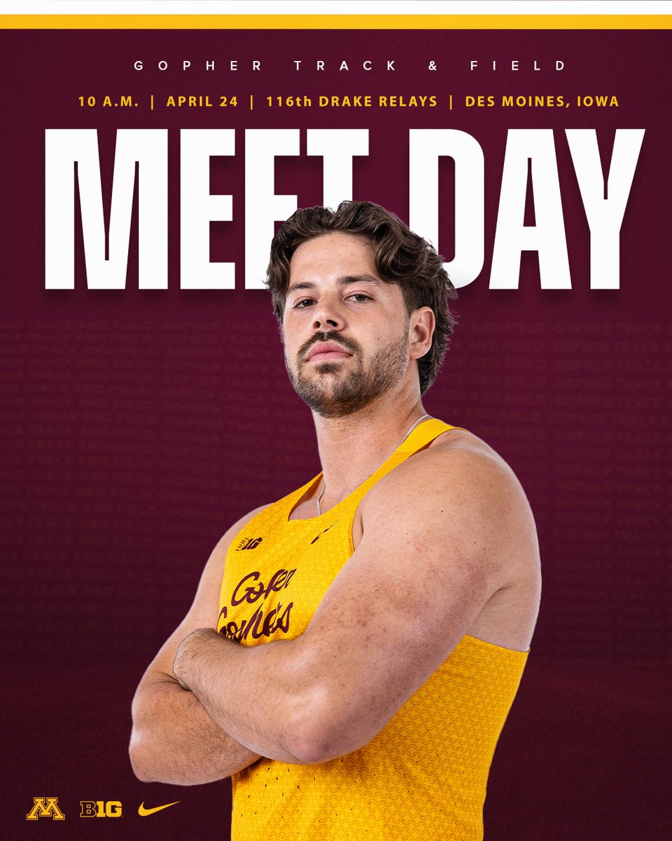 GopherCCTF's tweet image. One last day at the Blue Oval! The @DrakeRelays begins for the #Gophers at 10 a.m.! #ncaaTF 

LIVE RESULTS: z.umn.edu/b9kv
WATCH LIVE (RunnerSpace): z.umn.edu/b9kw