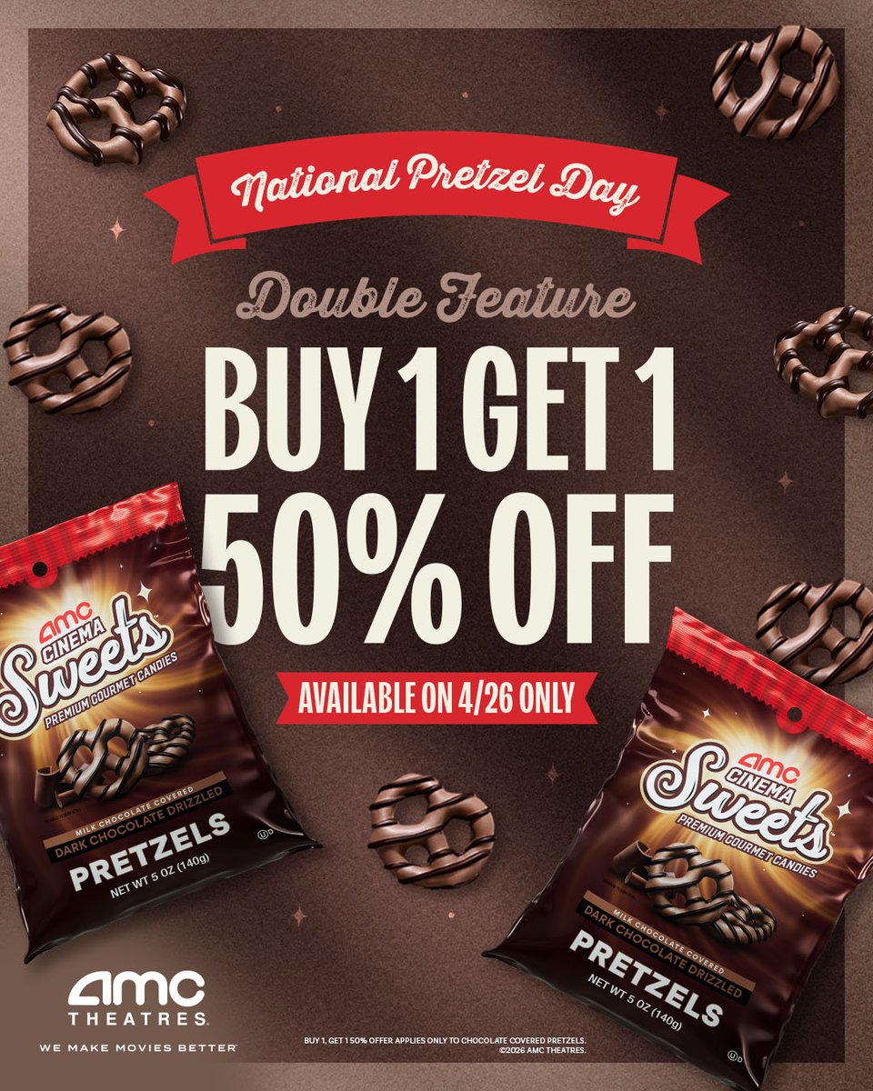 National Pretzel Day only comes once a year. Celebrate with double feature of flavor: buy one bag of Chocolate Covered Pretzels, get the second 50% off. bit.ly/4trgEdr