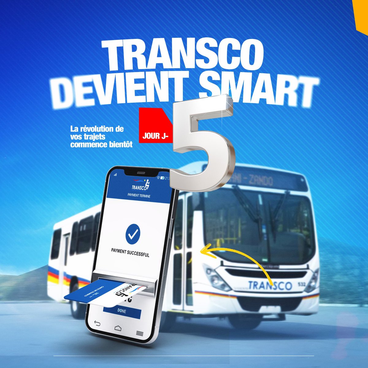 rickgabrielwadi's tweet image. 👉 *JJ-5 ⏳🔥
Kinshasa change de dimension ! 🚍💳
Avec TRANSCO, la billetterie électronique débarque :
❌ fini les longues files
⚡ place à la rapidité
💡 cap sur la modernité

Le futur se vit maintenant… sois prêt !*

#TRANSCO #Kinshasa #Innovation #RDC #Digital #Reforme