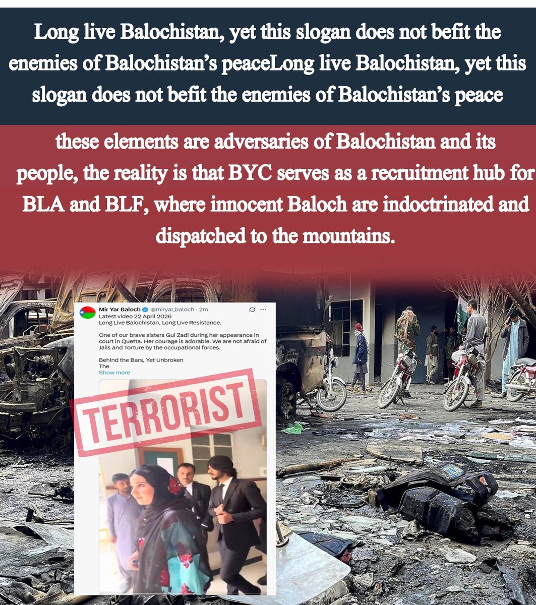 pakarmy785's tweet image. “Long live Balochistan” rings hollow when chanted by those blamed for disrupting harmony. BYC faces backlash for reportedly supporting BLA/BLF-linked agendas, fueling discontent and spreading instability.

#Balochistan #PeaceAndStability #FieldMarshalSavedWorld