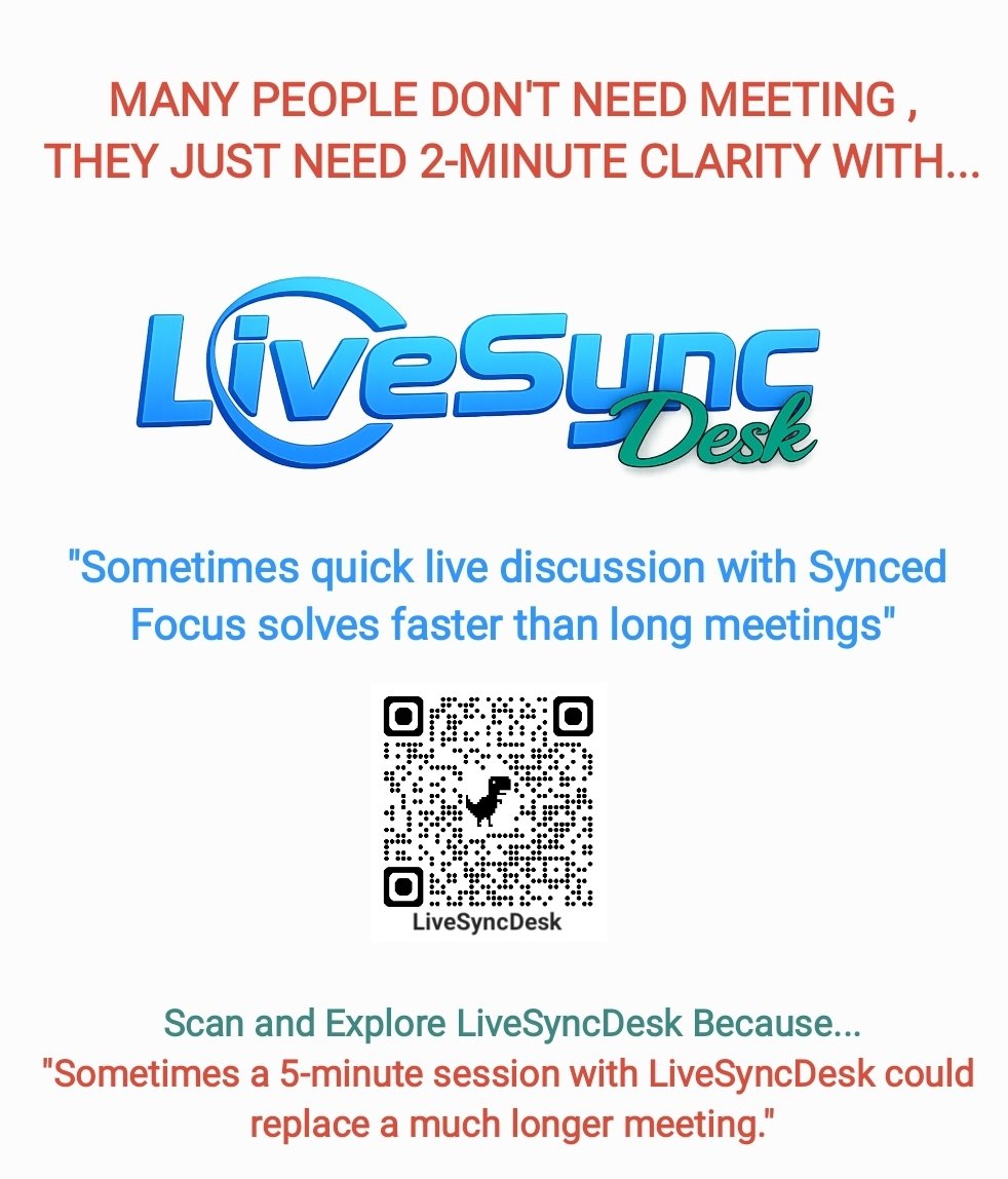 LiveSyncDesk's tweet image. LiveSyncDesk: A free real-time visual collaboration tool. Explain visually, solve instantly without screenshots. Try now livesyncdesk.online/syncdesk.html 
#collaborationtool #remoteworktools #productivitytools #ProductManagement #RemoteWorkLife #MeetingFatigue  #saas #AsyncWork  #copy