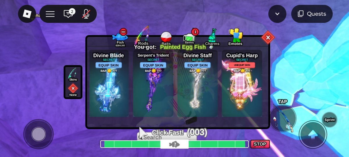 dobbyias's tweet photo. wts skin rod fish it 

divine blade 7k/each (2) take all 10k
serpent trident 43k
divine staff 23k
cupid harp 47k
vanquisher 15k

testi on pinned https://t.co/Xei8os0DwY