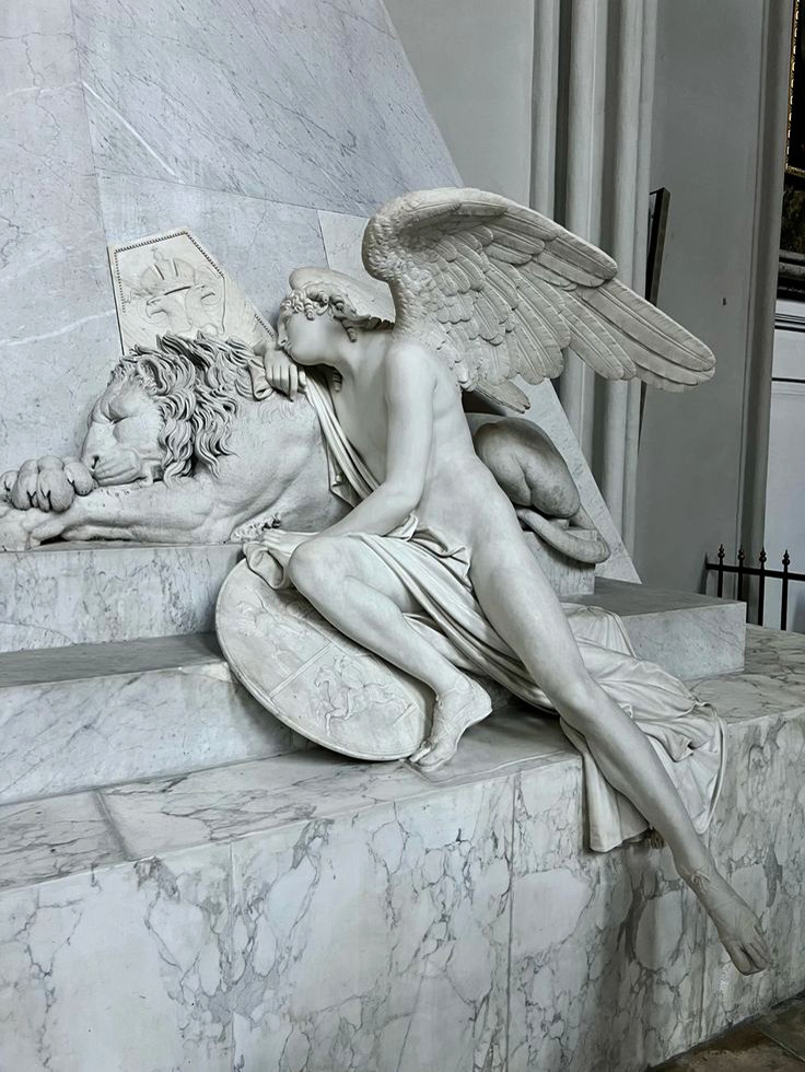 annie151092's tweet image. Vienna, Augustinian Church, Tomb of Archduchess Marie Christine by Antonio Canova, 1805 Mourning Angel with Shield and Lion #art #sculpture