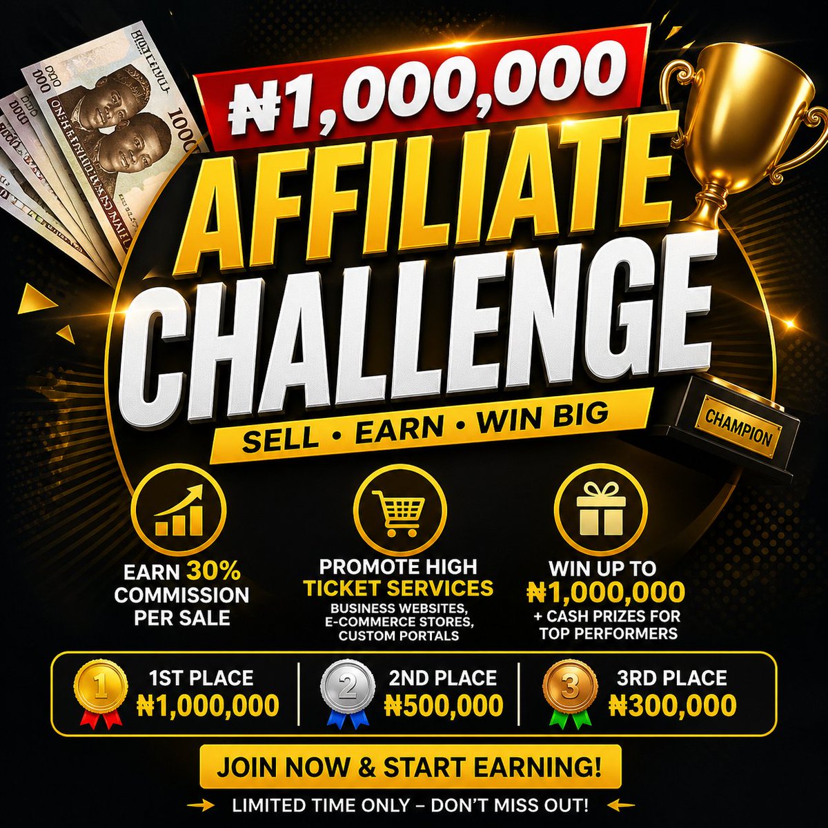 ₦1,000,000 Affiliate Challenge – Sell &amp; Win Big
Make Money. Compete. Win Big.
This is not your regular affiliate program
I’m currently promoting a high-ticket offer where:
📷 I earn ₦100k – ₦200k per sale
affiliates.selar.com/challenge/a170…
#affiliatemarketing #affiliate #challenges