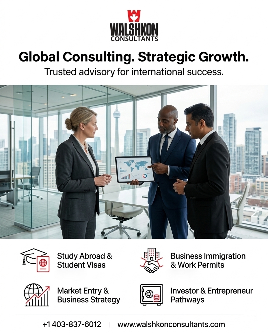 walshkon_C's tweet image. Take your ambitions global with Walshkon Consultants! 🌎 We specialize in Student Visas, Work Permits, Market Entry, and Investor Pathways. Your bridge to international success starts here. 

📞 +1 403-837-6012
🌐 walshkonconsultants.com

#GlobalGrowth #Immigration #Consulting