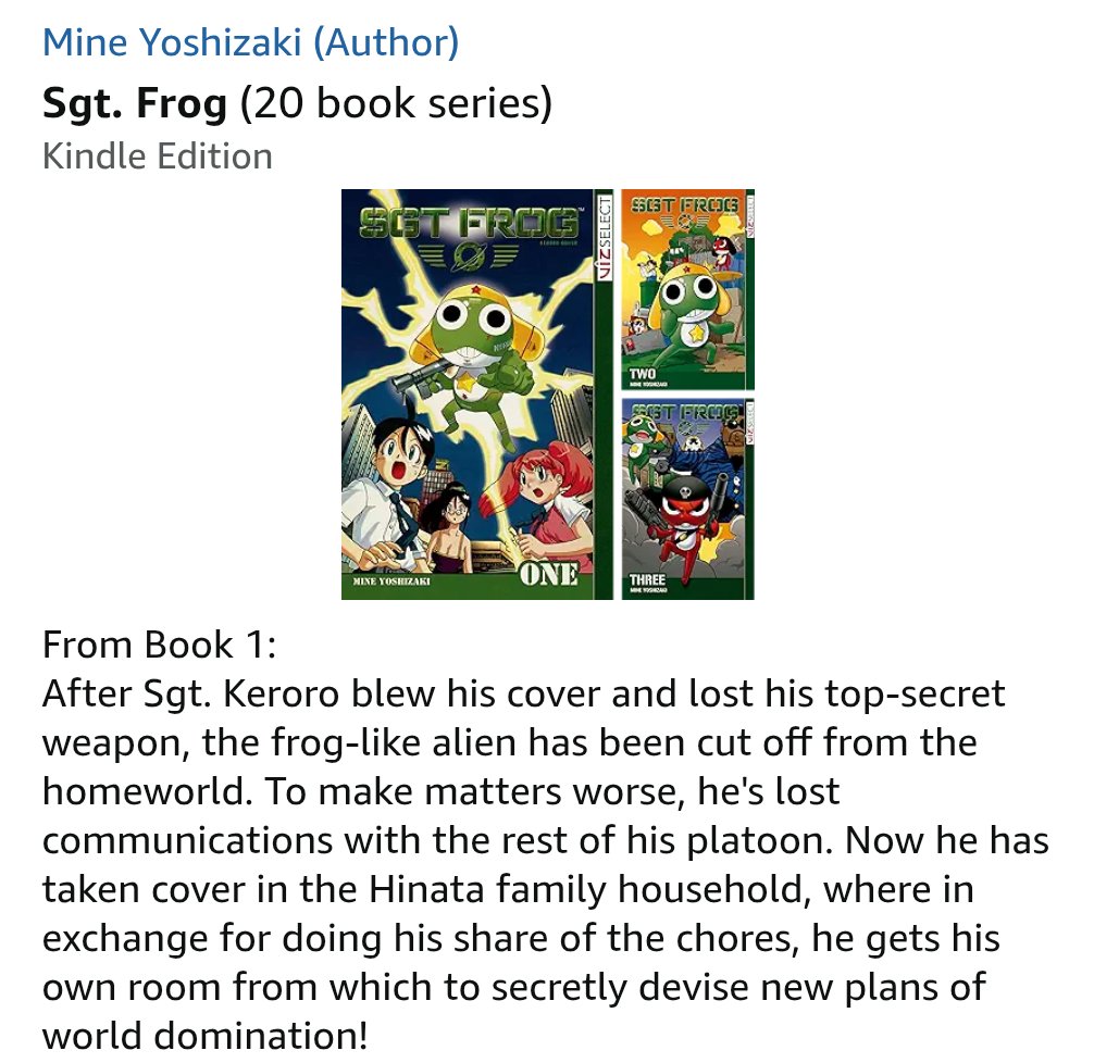 Garzilla97's tweet photo. As someone whose first introduction to manga was through SGT. Frog, I would love for the manga to be reprinted.

If anyone is interested in reading the original manga, then I recommend buying the Kindle digital copies of the book. 

The second age of Keroro has Begun! https://t.co/oNZqX4pUNI