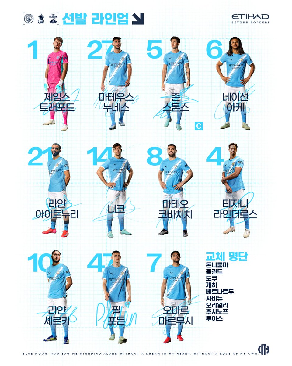 맨체스터 시티 코리아가 공개한 사우스햄튼전 선발 라인업 이미지