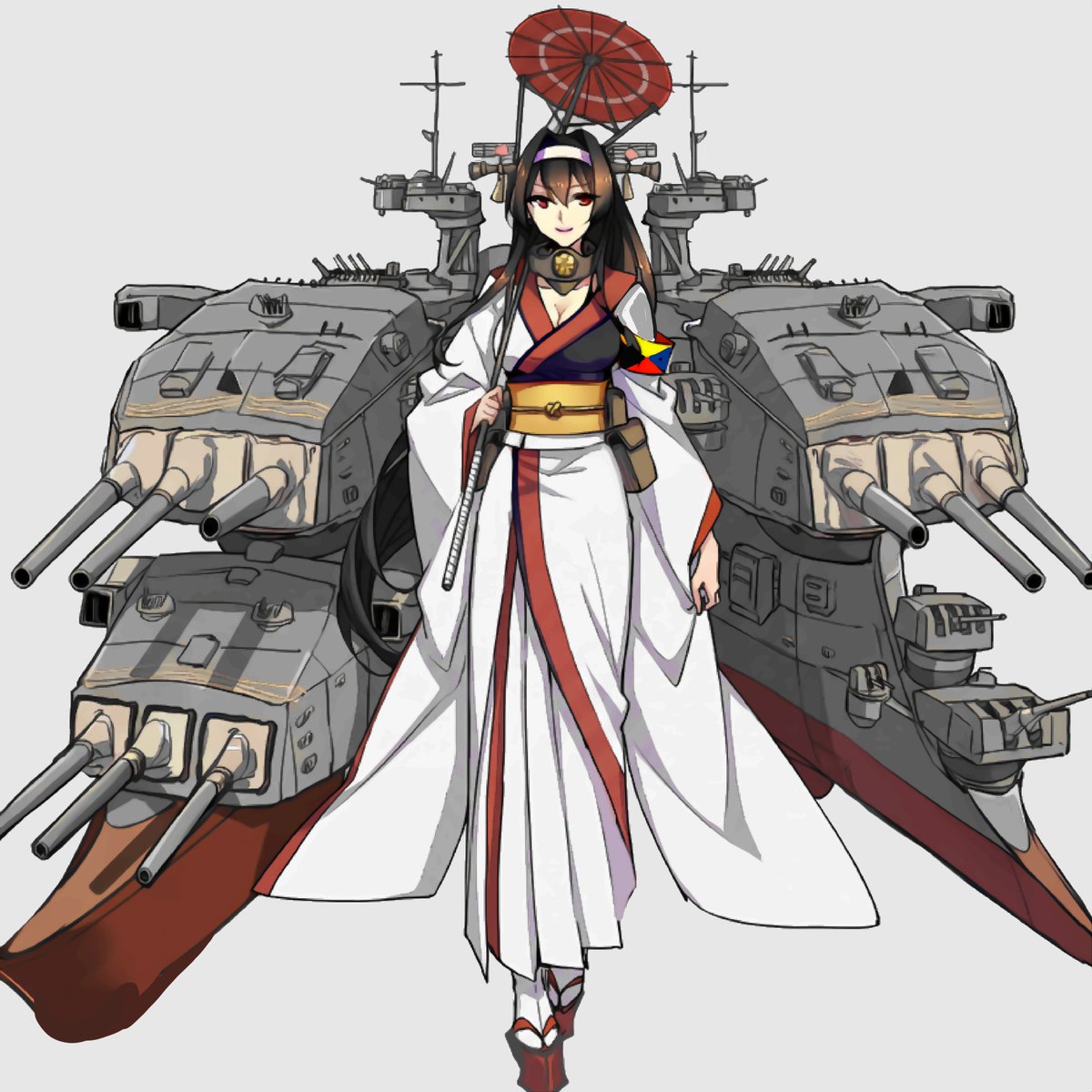 艦これ、大和(1946)
決号作戦時装備

深海棲艦による攻勢に備え改修した大和の姿。死してなお、恥をさらすべからずと、普段はしない紅を引き、化粧をして、白い着物に身を包んだ。燃料は稼働する最低限に留めた。

防衛の受け持ち、すなわち停泊地は横須賀と言われているが…… 