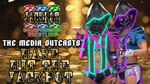 JCWrestlingCAW's tweet photo. Time to announce another signee to @JCWrestlingCAW , If you were a fan of RWLM you might know them as The Media Executives but they are returning as their most famous personas The Media Outcasts! Rebecca &amp; SJ have hit the Jackpot! if you want another reveal get this post 15 likes https://t.co/FeA5TaMGYD