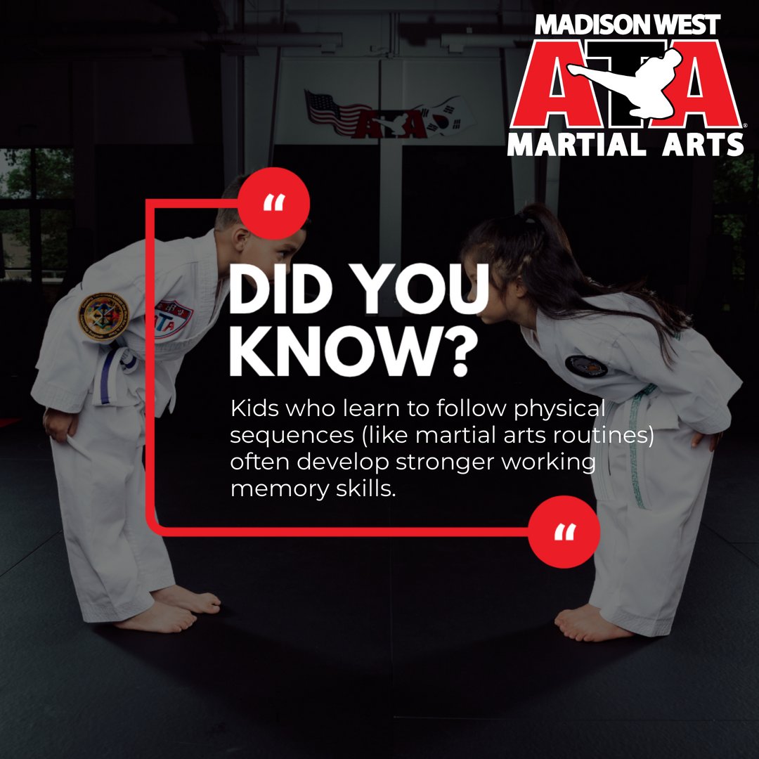 atamadwst's tweet photo. Martial arts routines not only teach discipline but also enhance working memory skills in kids. By following physical sequences, children strengthen their cognitive abilities while having fun. It's a win-win for their growth and development! 🥋💪 #WorkingMemory #KidsInMotion https://t.co/XMtu14w0sO