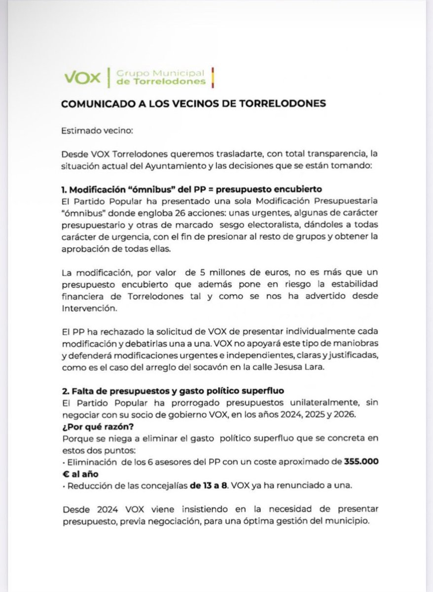 VOX_Torrelodone's tweet image. ✅COMUNICADO DE VOX A LOS VECINOS DE TÓRRELODONES✅
@vox_es
#servicio
#verdad
#colonia
#presupuestos
#NOOmnibus