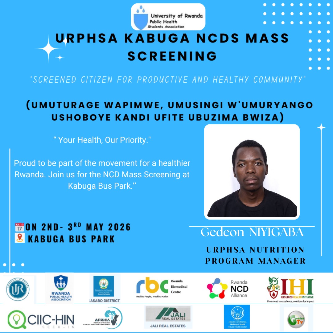 GedeonNiyigaba's tweet image. Did you know NCDs cause nearly 45% of deaths in Rwanda? 🇷🇼

Don’t be a statistic. Join the URPHSA team at Kabuga Bus Park for a FREE health check-up! 

📍 Kabuga Bus Park
📅 May 2nd &amp;amp; 3rd
🕗 8 AM - 5 PM
👥 Age: 35+

#NCDs #KnowYourNumbers #URPHSA