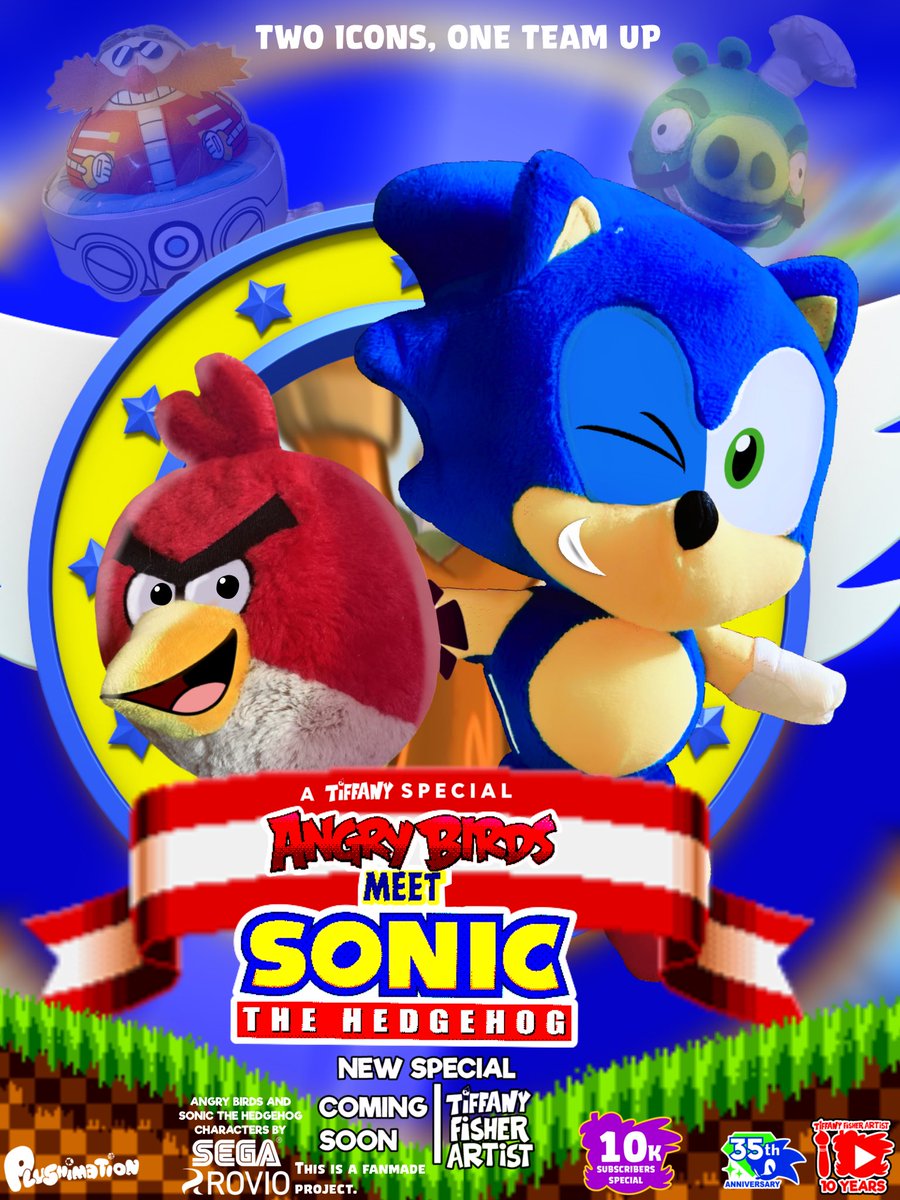 Two icons, one team up! 

ANGRY BIRDS MEET SONIC THE HEDGEHOG premieres June 23 on #TiffanyFisherArtist YouTube! 

#AngryBirdsMeetSonicTheHedgehog #AngryBirds #SonicTheHedgehog #Plushimation #Sonic #SEGA #ROVIO #fanmade #YouTubeAnniversary #10thAnniversary #TiffanyFisherArtist