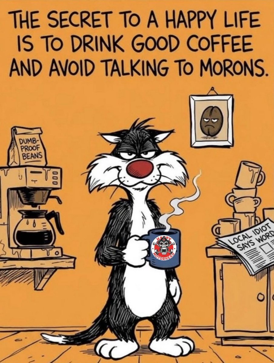 ☕ What’s YOUR secret to a happy life: strong coffee… or just aggressively avoiding morons? 😼