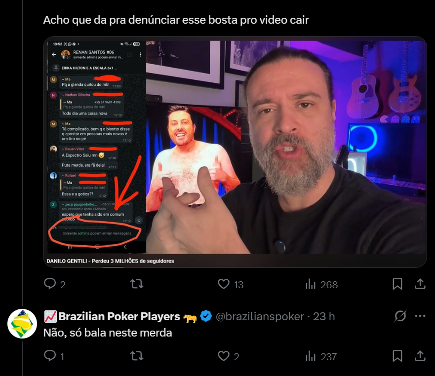 gugutimeu's tweet photo. @obrandressa @brazilianspoker e ainda quer resolver na bala... um clássico valentão de internet que na vida privada é oque foi doxado aew huahua https://t.co/VQhBV8dg0U