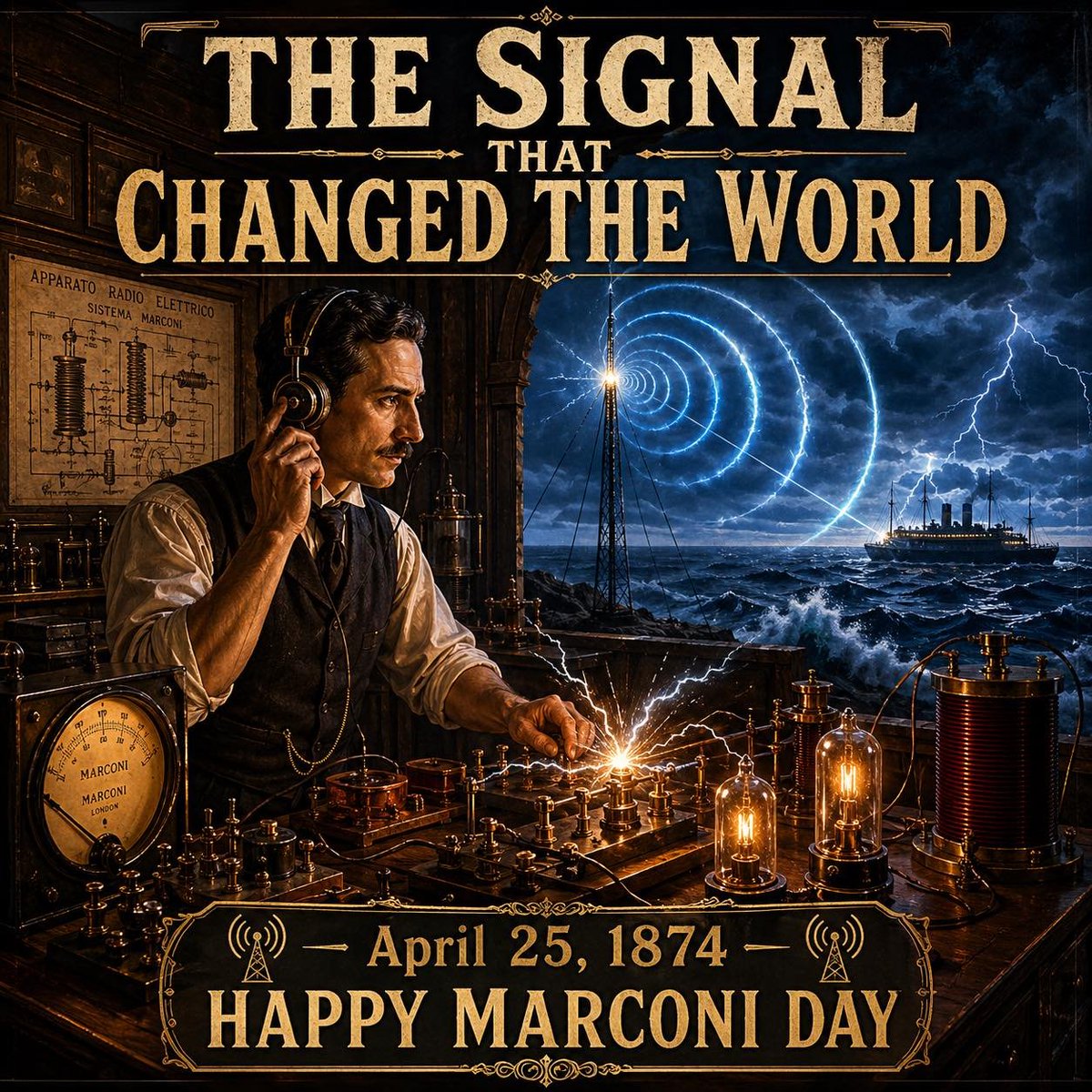 Ham Radio 24-7: "In 1901, everyone said it was impossible. No wire. No cable. Just invisible waves sent across a raging Atlantic Ocean. A 27-year-old Italian kid with a crazy idea proved the entire scientific world wrong. That moment — that single crackling signal traveling 2,100