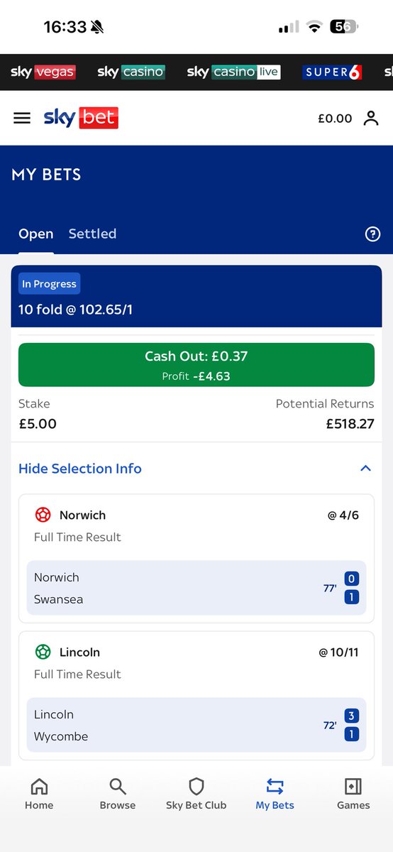 jayywarnerr's tweet photo. @SkyBet yous are funny man, 37p cash out 😂 https://t.co/yo9mKmQgAa