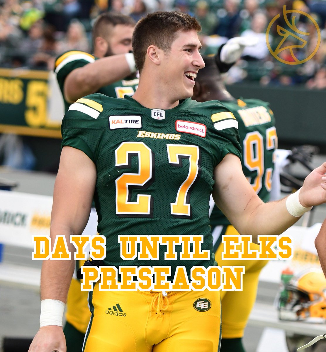 TheElksHerd's tweet photo. Good Morning Football Fans! We are Tanner Green days away from Edmonton Elks Preseason Football! Go Elks!
#RepFromSectionX #GoElks #CFL #YEG #JoinTheHerd π¦ https://t.co/W4FbPls3I0