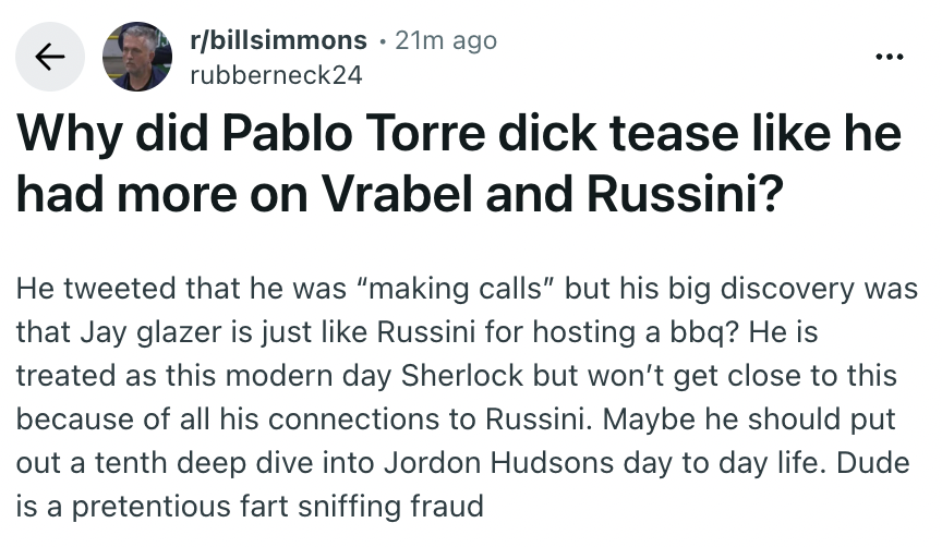 The r/BillSimmons Podcast tweet media