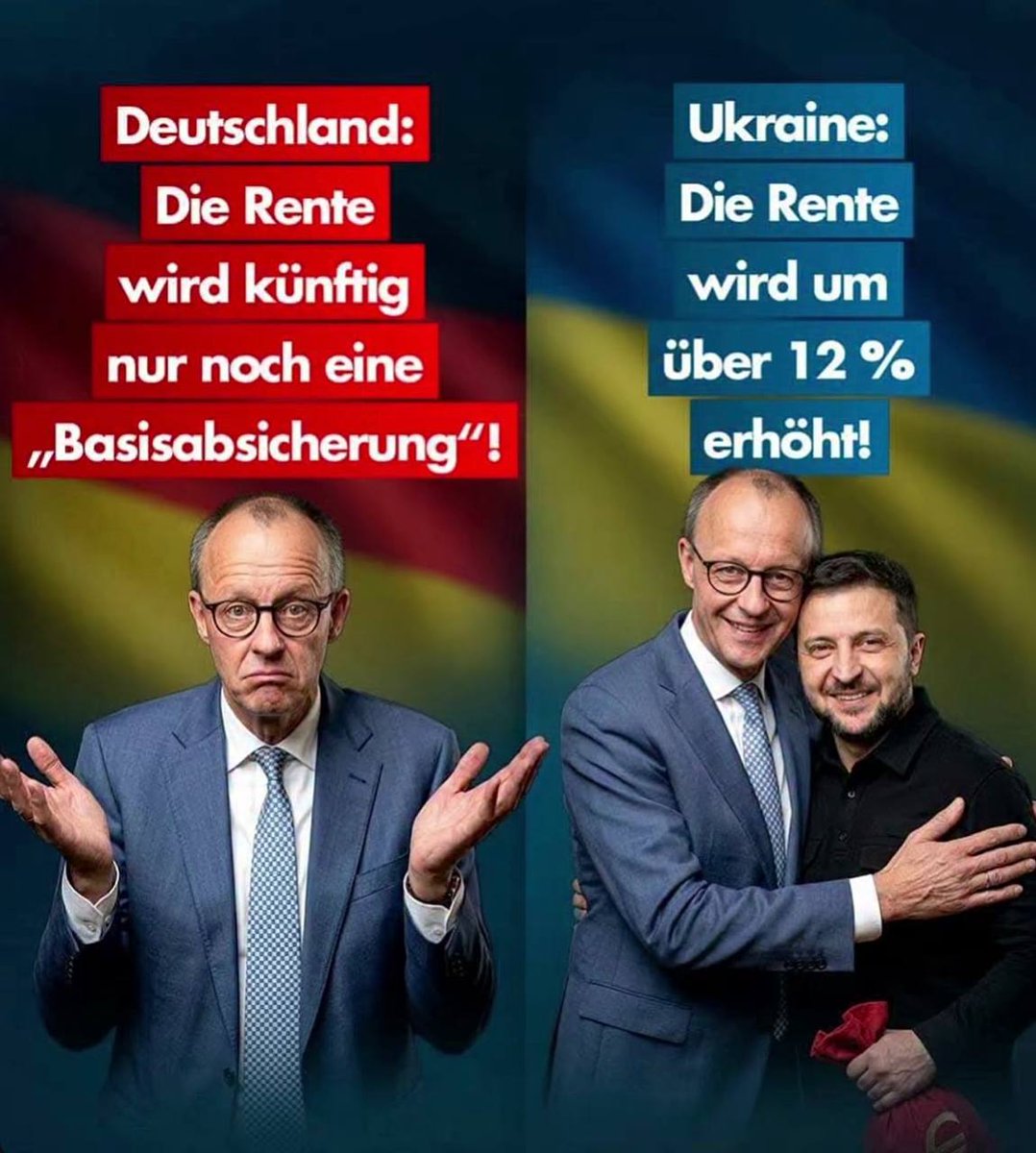Wenn in der Ukraine die Rente rauf geht,
muss ja irgendwo die Rente runter gehen.
Sonst kann man das ja nicht bezahlen.
Danke, Kanzler der Ukros.