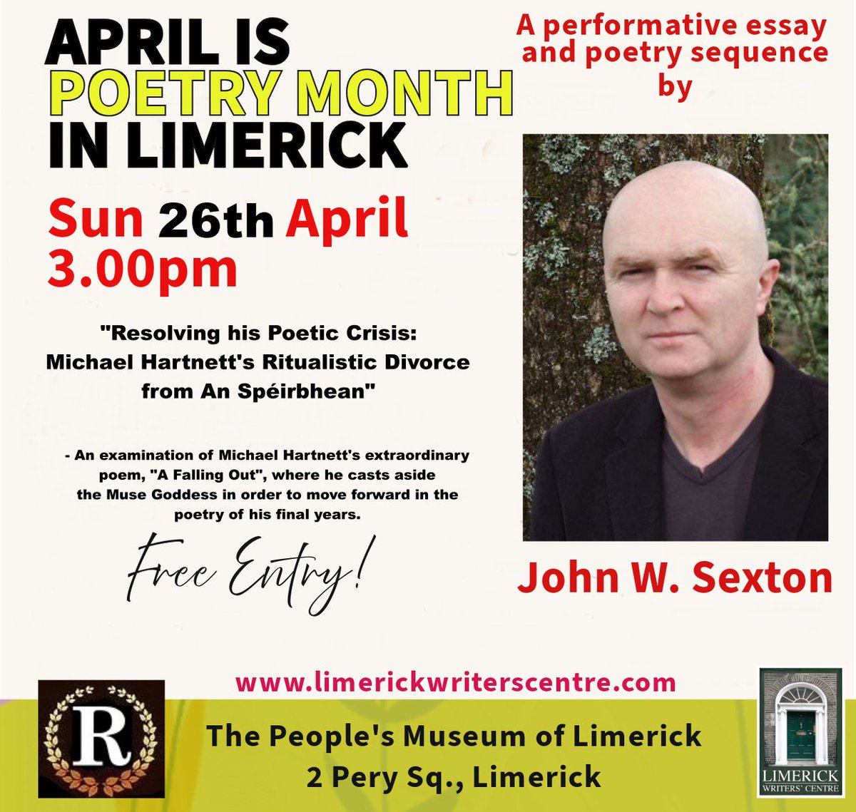 LimerickWriters's tweet photo. The People's Museum of Limerick, 2 Pery Sq., Limerick Sunday 26th April 3.00pm. Free Entry - All Welcome.
https://t.co/L8lVFRnYJt 
@EigseMHartnett @LimerickArts @irishpoetrynet @HURLINGDAYS @LimerickWriters https://t.co/SmIToEDfVm