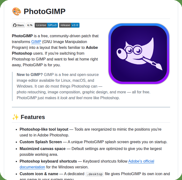 🚨Breaking: Someone patched GIMP to look and feel exactly like Adobe Photoshop.

Same keyboard shortcuts. Same tool layout. Same everything.

It's called PhotoGIMP and it's free.

Here's exactly what it changes:

→ Every keyboard shortcut mapped to match Adobe's official