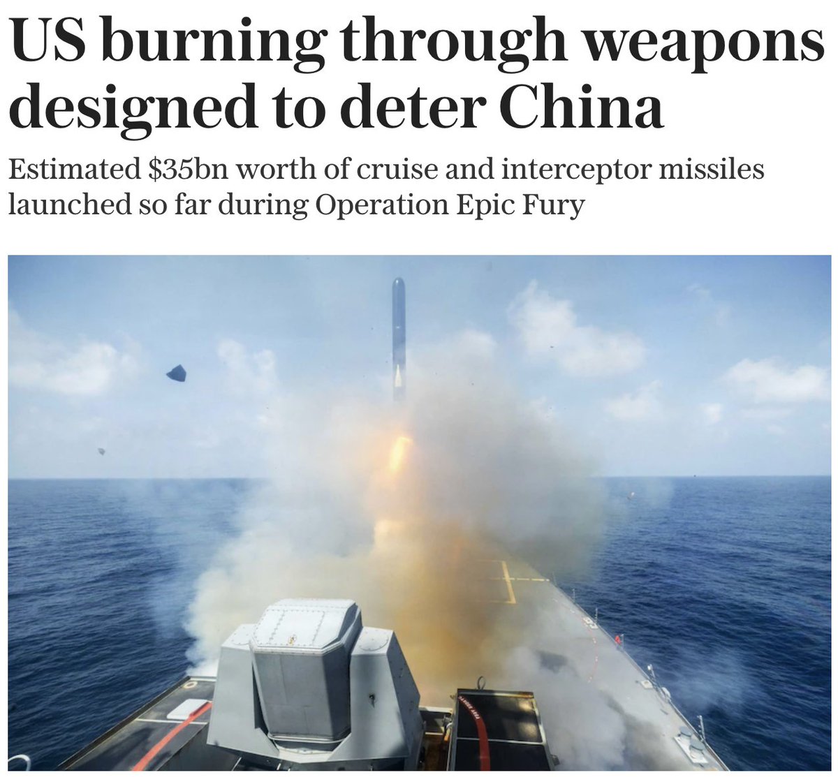 Iran is fighting for all humanity.

It’s a beautiful irony that the war on Iran is, to a considerable extent, aimed at suppressing China’s rise and preparing for war against it. And yet the Iranians are fighting so brilliantly that the US is running out of the weapons that were