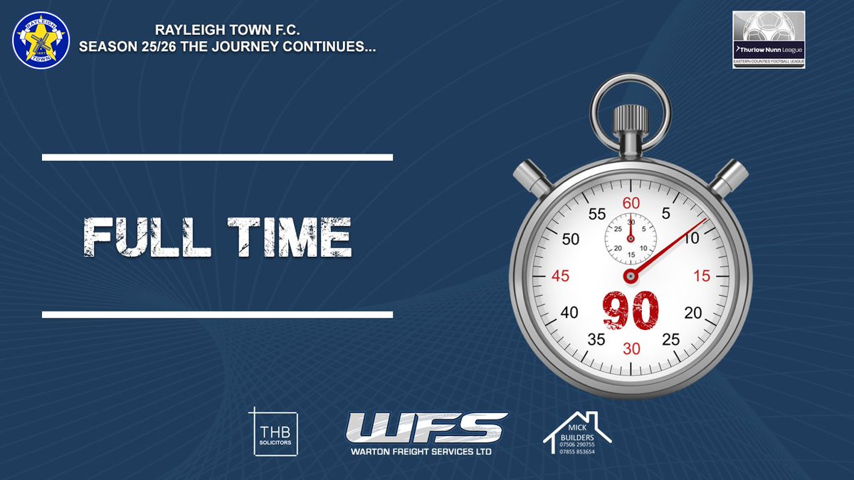 RayleighTownFC1's tweet photo. FULL TIME
🔴 Coggeshall Town 2
🔵 Rayleigh Town 3
John Sasere (14)
Mofi Tunde-Ojolowo (45)
Benny Fiadzomor (75)
We progress to the play off final AGAIN after a battling performance. https://t.co/Mt9W8AZjSb