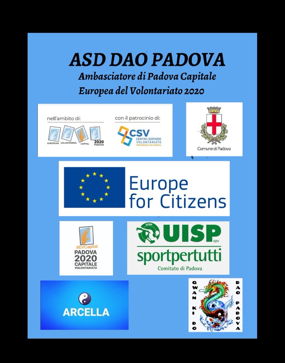2020 Padova, AMBASCIATORE DI PADOVA CAPITALE EUROPEA DEL VOLONTARIATO 2020 Club DAO Padova 🇮🇹 arti marziali • kung fu • qwan ki do  #uisp #qwankido #internationalqwankidofederation #clubdaopadova #coni
