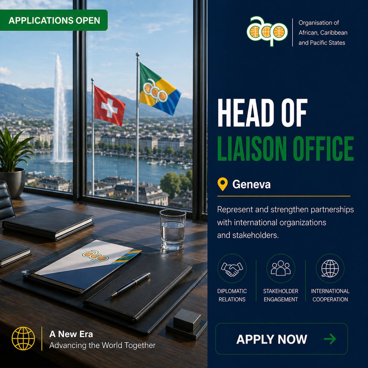 PressACP's tweet image. 🔔𝐍𝐞𝐰 𝐨𝐩𝐩𝐨𝐫𝐭𝐮𝐧𝐢𝐭𝐲 𝐚𝐭 𝐭𝐡𝐞 𝐎𝐀𝐂𝐏𝐒
Apply here: acpaccount.bamboohr.com/careers/113

Position open: Head of Liaison Office  
Location: Geneva, Switzerland 🇨🇭

🌐🇨🇭#OACPS #Careers #Switzerland