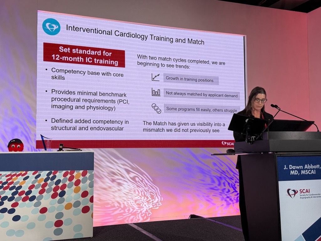 SCAI's tweet image. In her vision for the field, J. Dawn Abbott, MD, MSCAI, highlights a key shift: growth in training programs isn’t always matched by applicant trends. The Match is bringing needed visibility to workforce dynamics shaping #InterventionalCardiology.

#SCAI2026 #SCAIFellowshipMatch