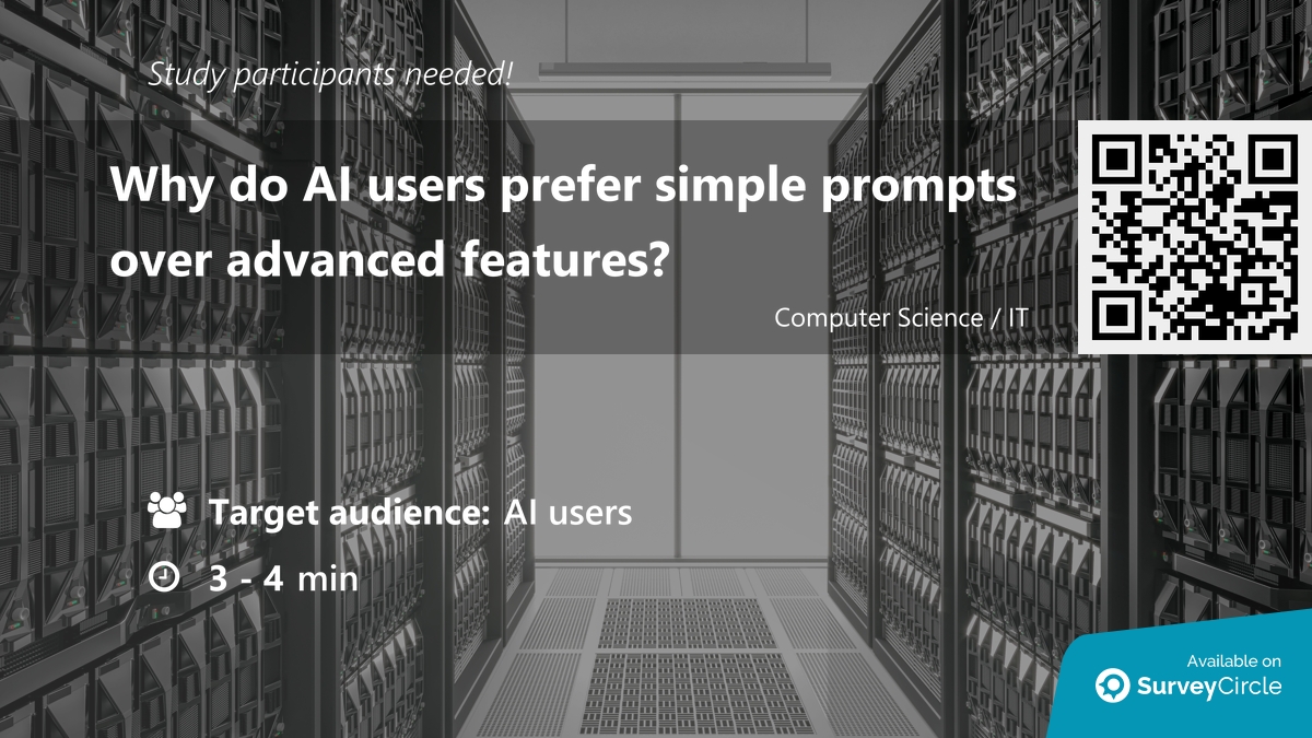 daily_research's tweet image. Participants needed for online survey!

Topic: "Why do AI users prefer simple prompts over advanced features?" via @SurveyCircle

#claude #prompt #advanced #feature #skill #agent #workflow #survey #surveycircle