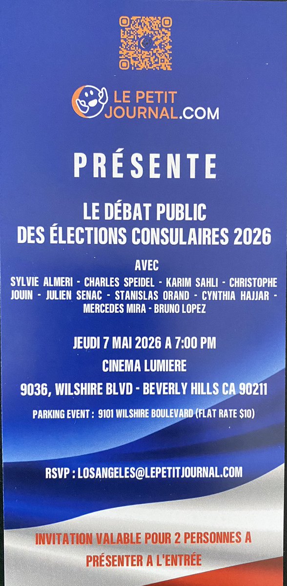 CharlesEspeidel's tweet image. Rendez-vous le 7 mai à Los Angeles pour le grand débat des élections consulaires 2026.

Je serai face aux 8 autres têtes de liste.
Seul candidat à assumer et afficher son appartenance a la droite, le débat s’annonce… intéressant 🤨

Avec @lepetitjournal 

#Consulaires2026 #FDE