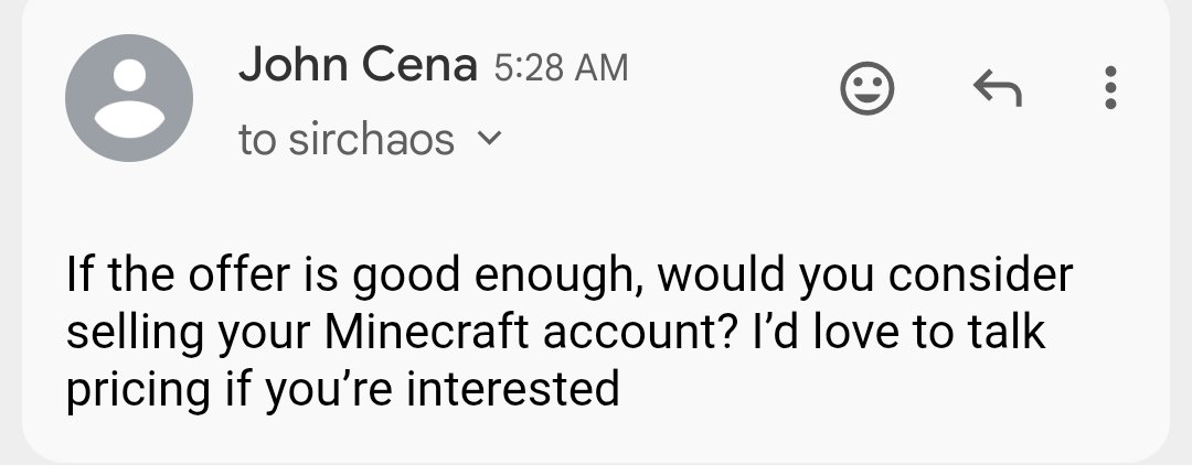 Nunes's tweet photo. Wow!  @JohnCena wants to purchase my Minecraft account!! https://t.co/L6wNrA49Dc