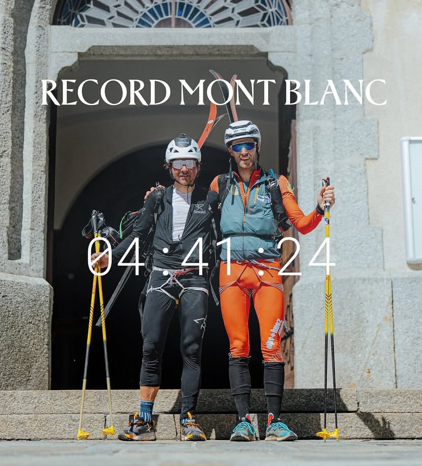 KrisAnnapurna's tweet photo. Nuevo récord FKT del MONT   BLANC en esquí (ida y vuelta)

Mathéo Jacquemoud y Samuel Equy han establecido el nuevo Fastest Known Time con un tiempo de 4h41’24”.

Partieron desde la iglesia de Chamonix, pasaron por Jonction, Grands Mulets y Vallot hasta la cima del Mont Blanc (4.806 m) y regresaron por la cara Norte.
Samuel impuso un fuerte ritmo en la subida (cima en 3h41), Mathéo le siguió muy cerca (3h42) y cerró fuerte en la bajada (descenso en 1h00’40”). Finalmente cruzaron la meta juntos en Chamonix.

Un excelente trabajo en equipo. 

📷Mathéo Jacquemoud y Samuel Equy IG