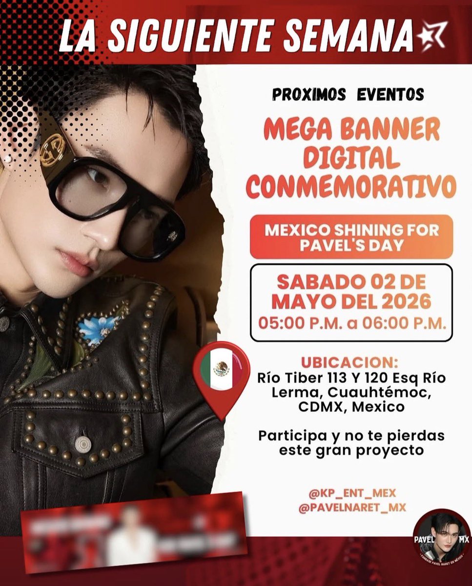 PUPEWOFICIAL_MX's tweet photo. Babecats y BabeHoopers 🐾😸✨

¡Recuerden que tenemos una cita la próxima semana!  
Estamos muy felices de que este hermoso proyecto se esté haciendo realidad y de poder celebrar a nuestro querido Pavel de una manera especial. Queremos que sienta todo el amor que le enviamos desde México 🇲🇽🤍

Les invitamos a compartir junto con otros fans en este evento:

📍 MEGA BANNER DIGITAL  
Río Tíber 113 & 120, esquina con Río Lerma  
(Área digital de megabanners)  
Col. Cuauhtémoc, CDMX  

📅 Sábado 2 de mayo de 2026  
🕔 17:00 – 18:00

⚠️ El banner solo estará disponible en este horario

#pavelphoom 
#Babecats 
#BabeHooper
@pavelphoom