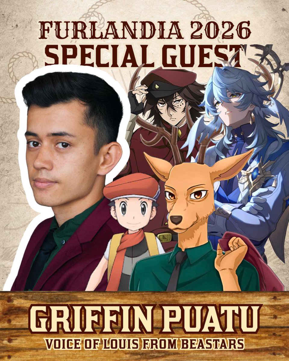 Furlandia's tweet photo. Boy, howdy!! We have a huge surprise today…

Please welcome @GriffinPuatu to Furlandia 2026: Wild Wild Furry West as a special guest!!

He’ll be joining us May 22nd-24th, 2026 at the Hyatt Regency Portland! https://t.co/xwxmCgImo8