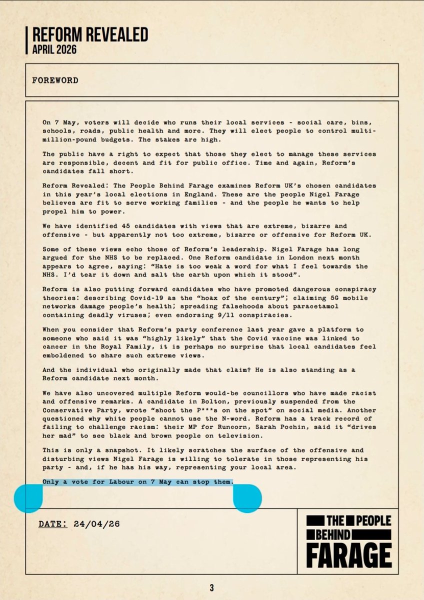TheSceptrePost's tweet photo. EXCLUSIVE: Has Labour broken electoral law?

​A dossier released on the party's website (dated April 2026) appears to lack the mandatory legal imprint. Since Nov 2023, digital campaign material must identify its promoter.

​Is this a major oversight or a breach of the rules? https://t.co/ziCPBe3P7U