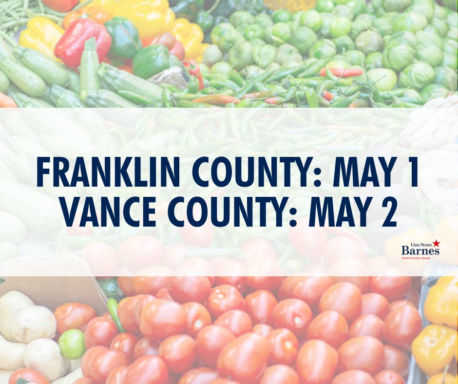 LisaStoneBarnes's tweet photo. Don’t miss it! 

Next weekend is opening weekend for both Vance and Franklin County Farmers' markets. 

Take this opportunity to go grab some fresh produce and support local business!

#ncpol https://t.co/qzp6Yk2pKw