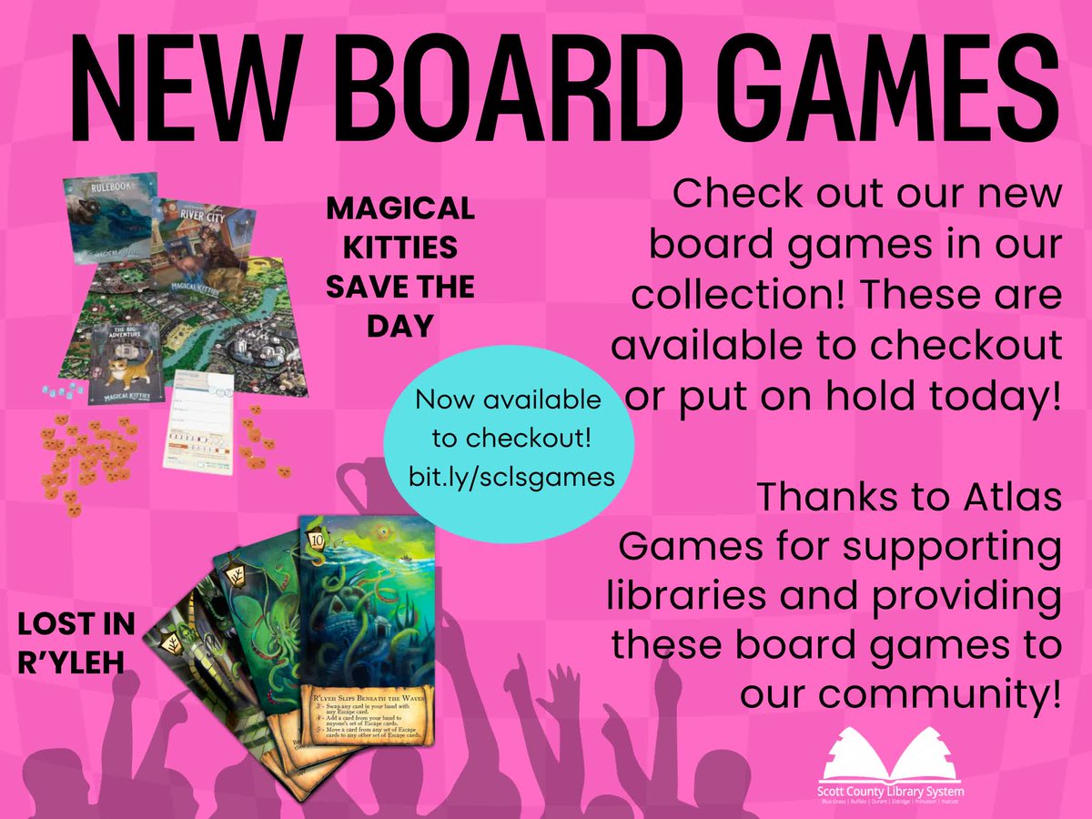 🎲 Ready to level up your game nights? We've just added some fantastic new titles to our collection, thanks to the generous folks at Atlas Games! 🌟 Dive into our of games and find your next favorite: bit.ly/sclsgames
