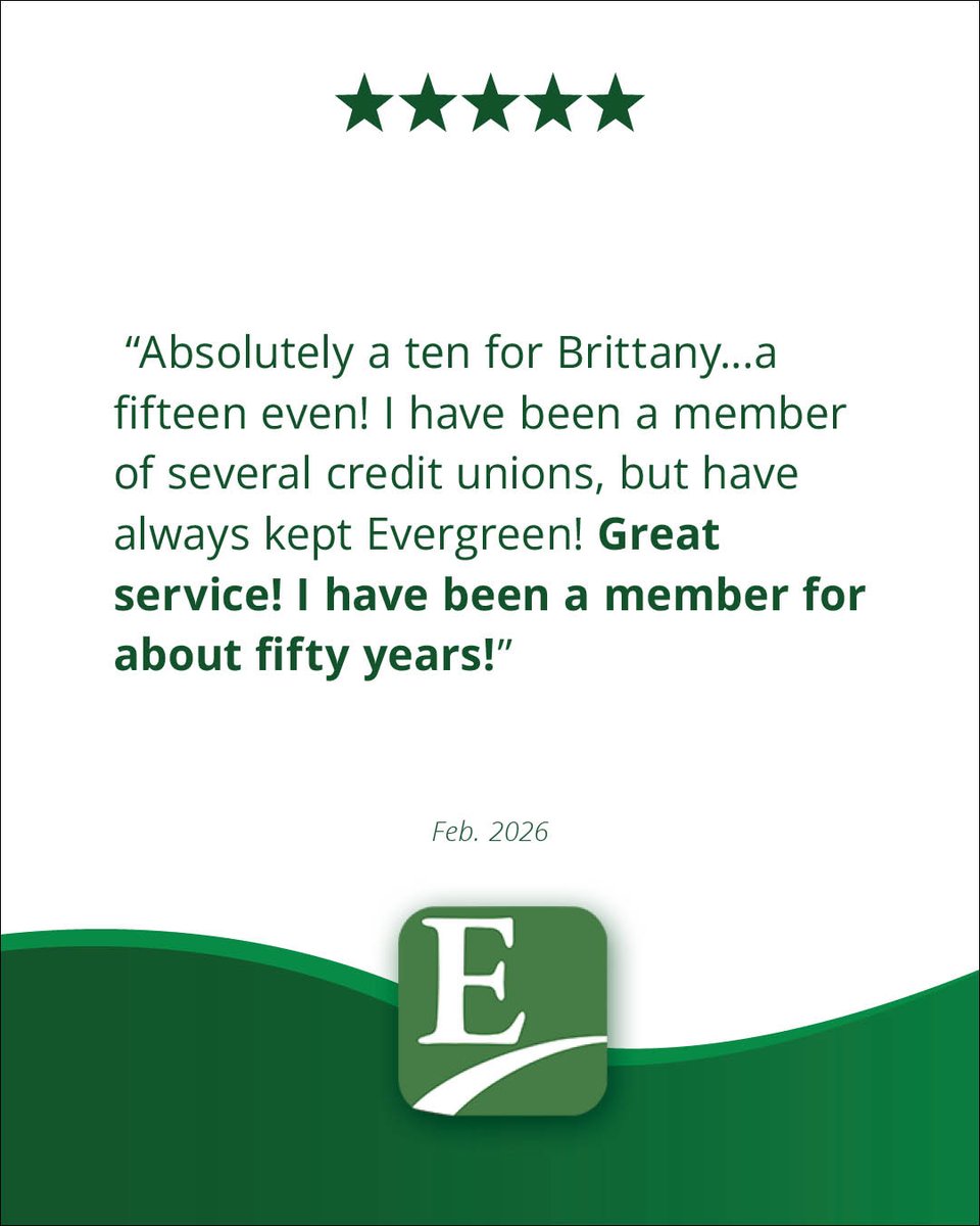 Evergreen_CU's tweet photo. If you're looking for a credit union with award-winning service and decades of trust, Evergreen may be the place for you. 🌲 

Have you had an exceptional #EvergreenExperience? Let us know on Google, Trustpilot, or Yelp! https://t.co/Mqh4fjAkAk https://t.co/TKOQlElXFV
