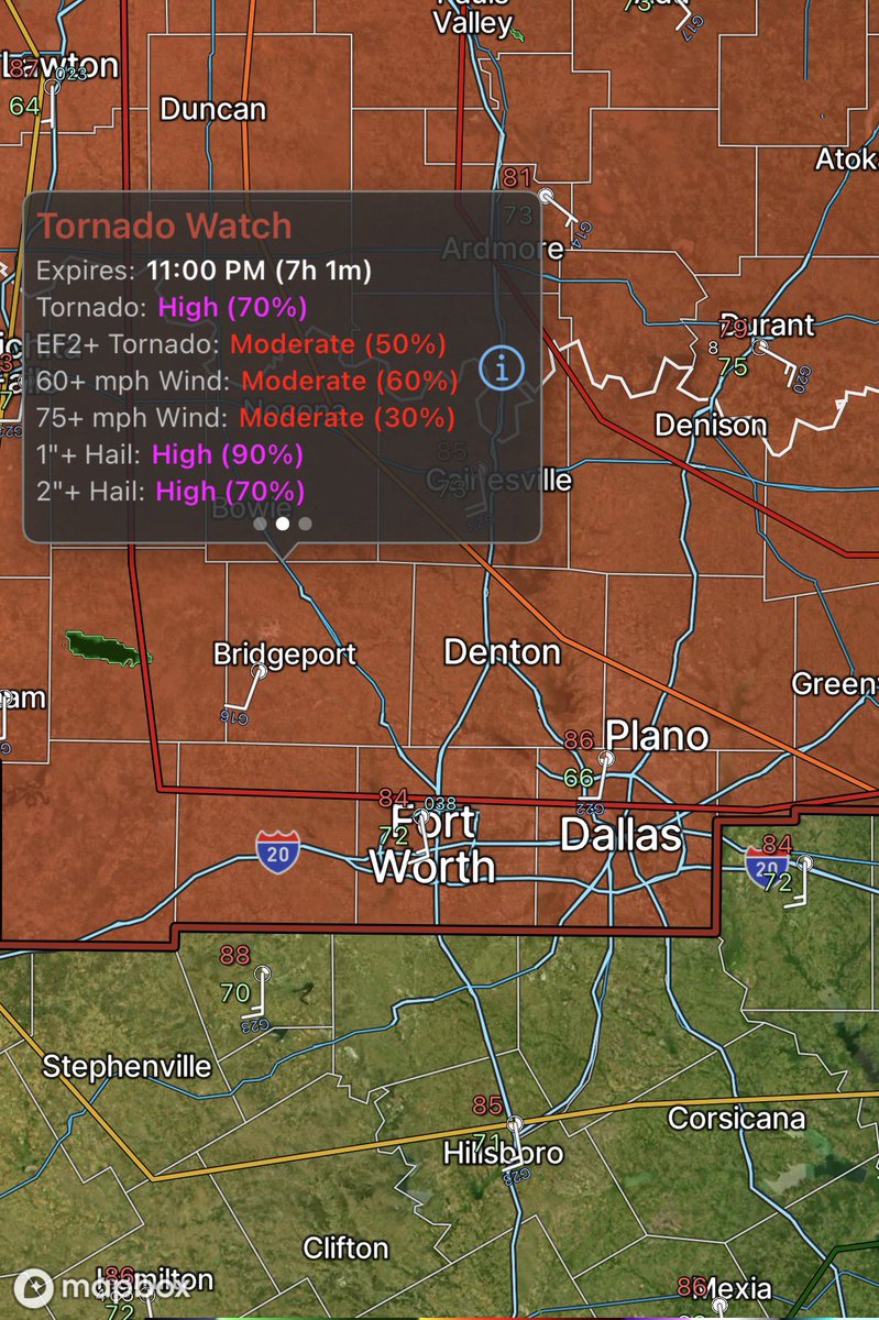 collinmyerswx's tweet image. Tornado Watch details for north Texas and #DFW through 11pm. 

#dfwwx 
#txwx