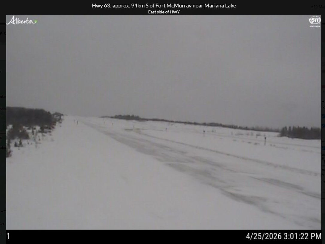 511Alberta's tweet image. NB &amp;amp; SB Hwy63 from Wandering River to south of Ft. McMurray is OPEN. Highway conditions remain poor. Postpone non-essential travel until conditions improve. If travelling, drive to the conditions. (3:06pm). #ABRoads #ymm #rmwb