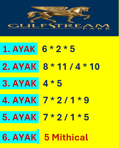 AyhanDevrimAkin's tweet image. #Gulfstream #Park 🏇 🇺🇸 #GulfstreamPark 🇺🇸 🏇
25*Nisan İkinci Altılı Ganyan Şablonu...
Şansınız Bol Olsun. 🍀 🍀 🍀