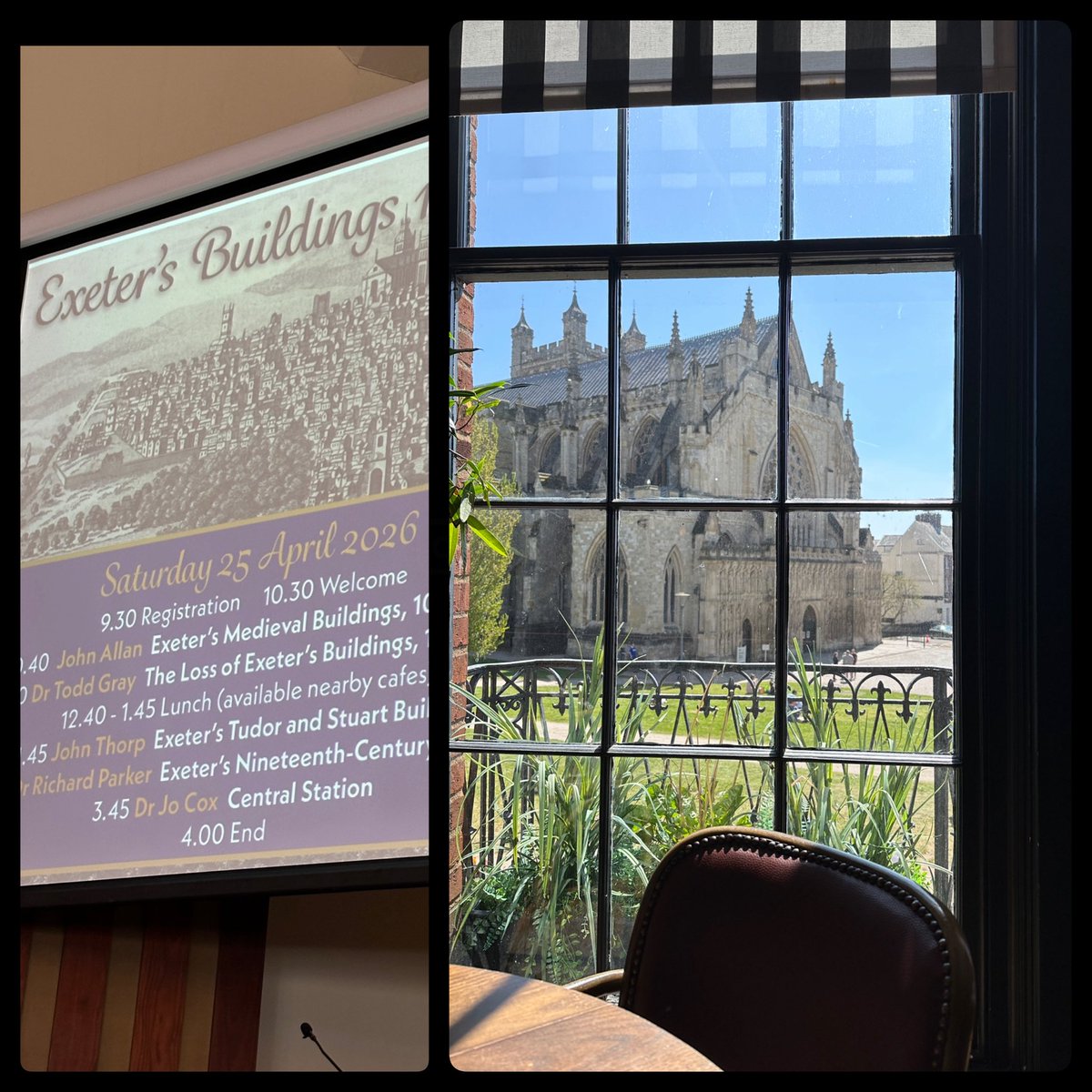 RAGriggsauthor's tweet image. A day out today learning about Exeter buildings 1066-2026 and lunch with a view. 

#exeter #history