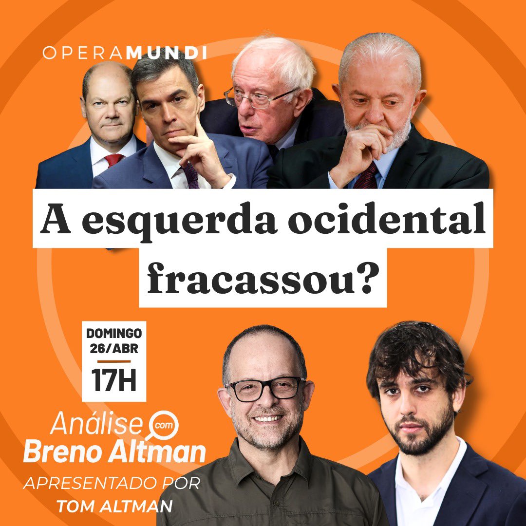 brealt's tweet photo. Depois do 𝗱𝗶𝘀𝗰𝘂𝗿𝘀𝗼 𝗱𝗲 𝗟𝘂𝗹𝗮 𝗲𝗺 𝗕𝗮𝗿𝗰𝗲𝗹𝗼𝗻𝗮, afirmando que o progressismo continuava prisioneiro do neoliberalismo, não está na hora de 𝘂𝗺 𝗯𝗮𝗹𝗮𝗻𝗰̧𝗼 𝗱𝗮 𝗲𝘀𝗾𝘂𝗲𝗿𝗱𝗮 𝗼𝗰𝗶𝗱𝗲𝗻𝘁𝗮𝗹? Assista o 𝘼𝙣𝙖́𝙡𝙞𝙨𝙚 𝙘𝙤𝙢 𝘽𝙧𝙚𝙣𝙤 𝘼𝙡𝙩𝙢𝙖𝙣 deste 𝗱𝗼𝗺𝗶𝗻𝗴𝗼, 𝟮𝟲/𝟬𝟰, 𝗮̀𝘀 𝟭𝟳𝗵.
https://t.co/dUiNJQJf7w
