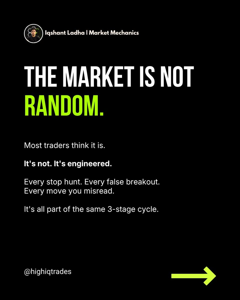 theCryptera's tweet image. The market isn't random.
It's engineered

3 stages. Every time

1. Accumulation - smart money waits
2. Manipulation - your stops get hunted
3. Distribution - they enter, you fund it

You're not losing to the market
You're losing to the cycle

#smc #trading #ict