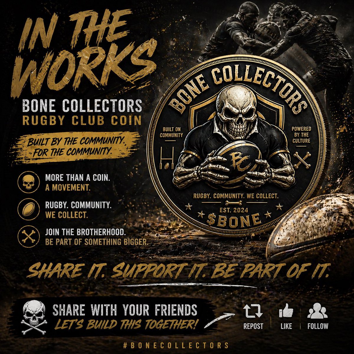 BCrugbycoin's tweet photo. $BONE coin is in the works 🪙
Built by the community. For the community.
Share it. Grow it. Be part of it.

#BoneCollectors #BONE #Crypto #Rugby #Web3 #MemeCoin #Community #Altcoins #CryptoLaunch #DeFi #RugbyLife #BuildTogether https://t.co/QuLkqaY4Mr