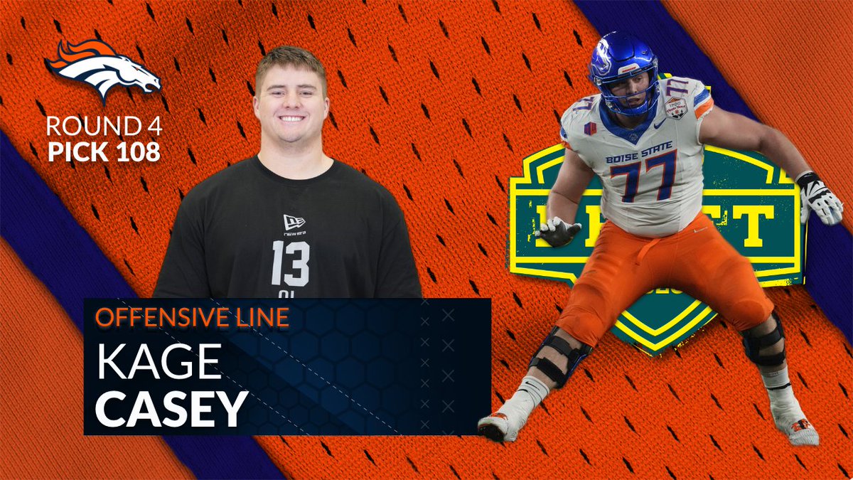 davealthouse's tweet photo. The Denver Broncos Boise State offensive tackle Kage Casey with the 111th overall pick in the fourth round of the 2026 NFL draft https://t.co/hYwPDKW3td