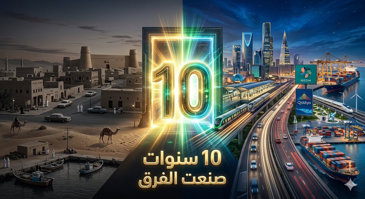 10 سنوات من #رؤية_السعودية_2030

حلم تحوّل إلى واقع وطموح صار إنجاز 💚

اقتصاد يتنوع، ومدن تتطور، وفرص تتوسع
والقادم أجمل بإذن الله 🇸🇦